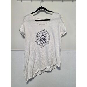 Cato White Floral Print T-Shirt Asymmetrical Hem‎ Casual Top Size L